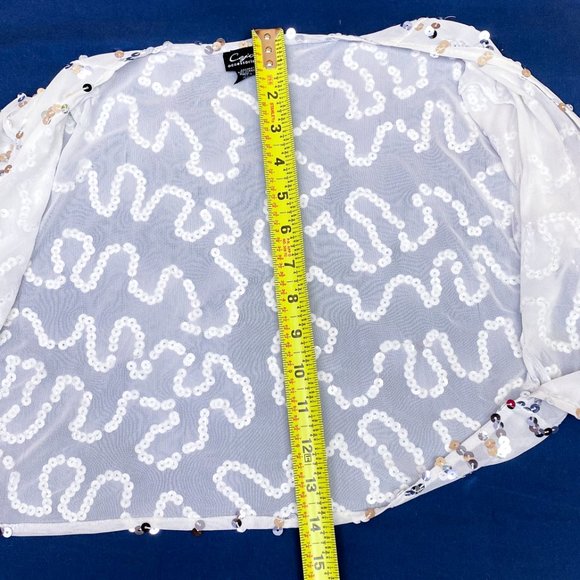 90s Y2k Women's Sequin Luxury Shrug Cejon Tie Front Mesh Crop Top - Picture 10 of 12